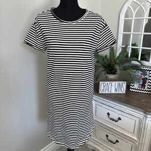 Lucky Brand Black & White Striped Mini T Shirt Dress Womens Size XS Short Sleeve